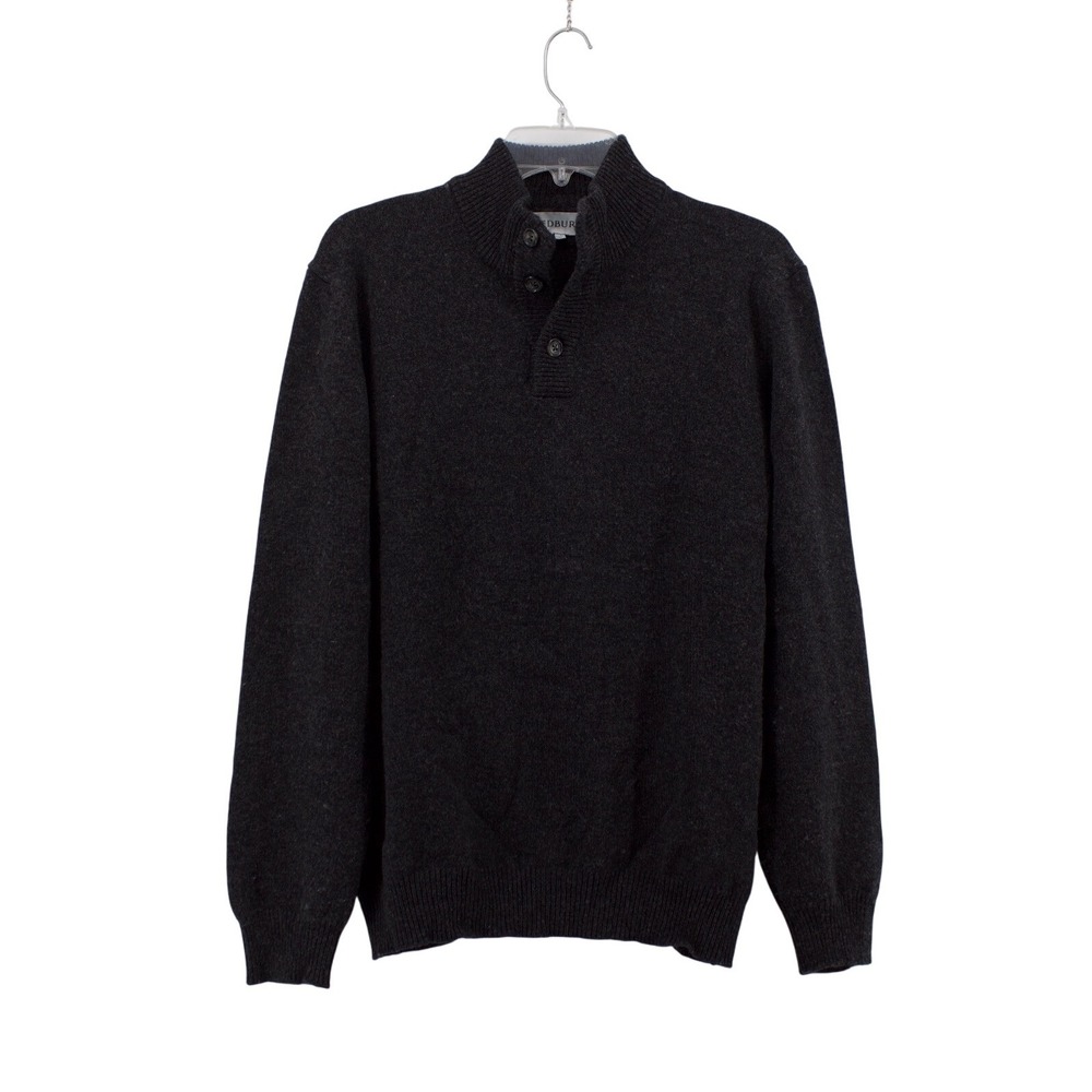 Ledbury Wool Sweater Mens Medium Mock Neck Charcoal Grey Made in Italy Designer